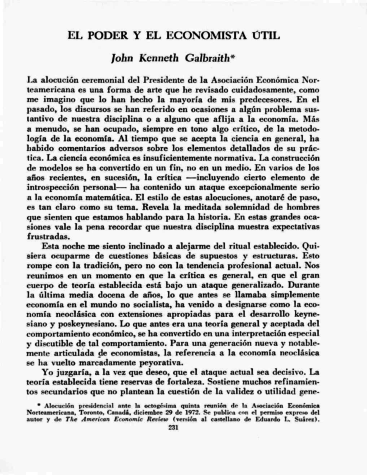 (PDF) [Artículo] El Poder y el Economista Útil - John Galbraith