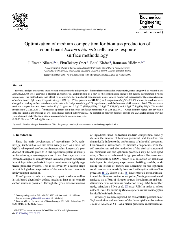 (PDF) Optimization of medium composition for biomass production of ...