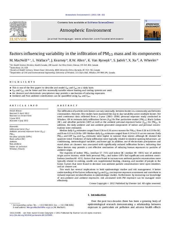 (PDF) Factors influencing variability in the infiltration of PM2.5 mass ...