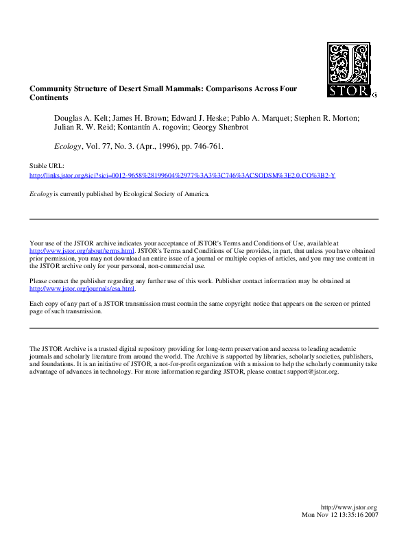 (PDF) COMMUNITY STRUCTURE OF DESERT SMALL MAMMALS: COMPARISONS ACROSS ...