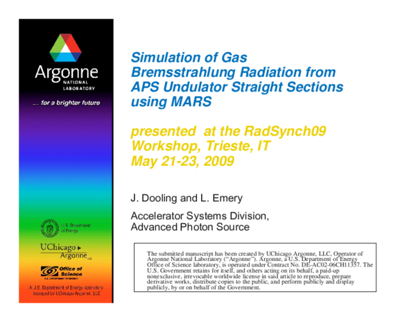 (PDF) Simulation of Gas Bremsstrahlung Radiation from APS Undulator ...
