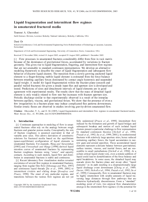 (PDF) Liquid fragmentation and intermittent flow regimes in unsaturated ...