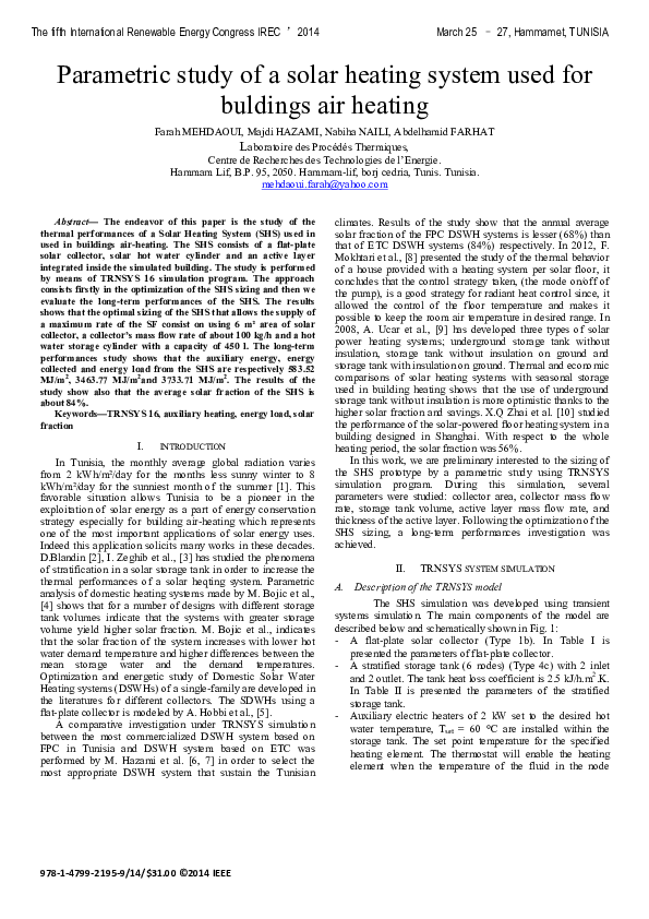 (PDF) Parametric study of a solar heating system used for buldings air ...