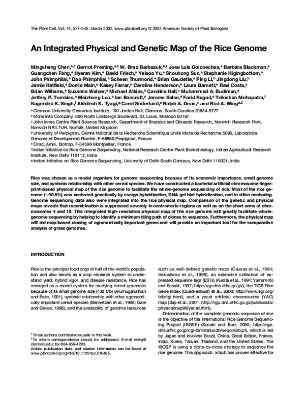 (PDF) An Integrated Physical and Genetic Map of the Rice Genome