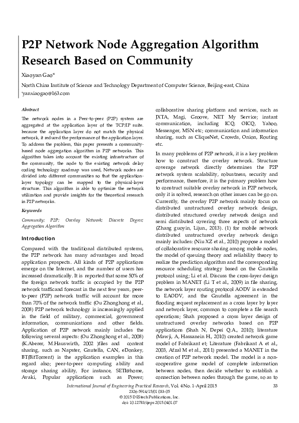 (PDF) P2P Network Node Aggregation Algorithm Research Based on Community