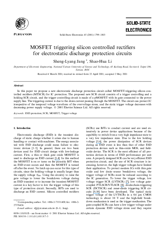 (PDF) MOSFET triggering silicon controlled rectifiers for electrostatic