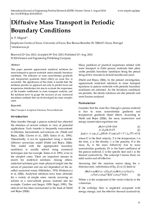 (PDF) Diffusive Mass Transport in Periodic Boundary Conditions