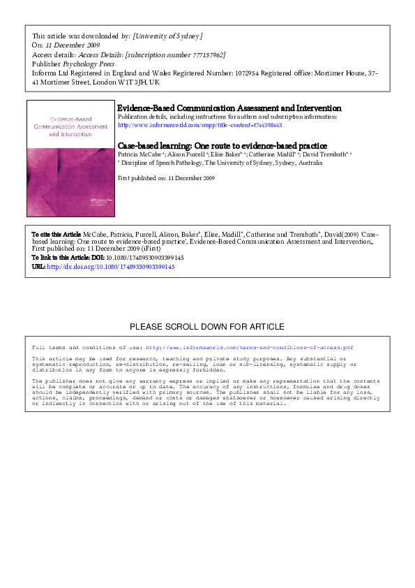 (PDF) Case-based learning: One route to evidence-based practice