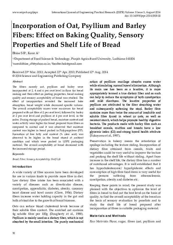 (PDF) Incorporation of Oat, Psyllium and Barley Fibers Effect on
