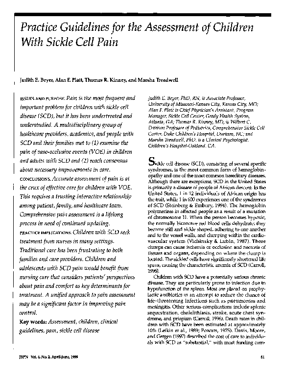 (PDF) Practice Guidelines for the Assessment of Children With Sickle ...