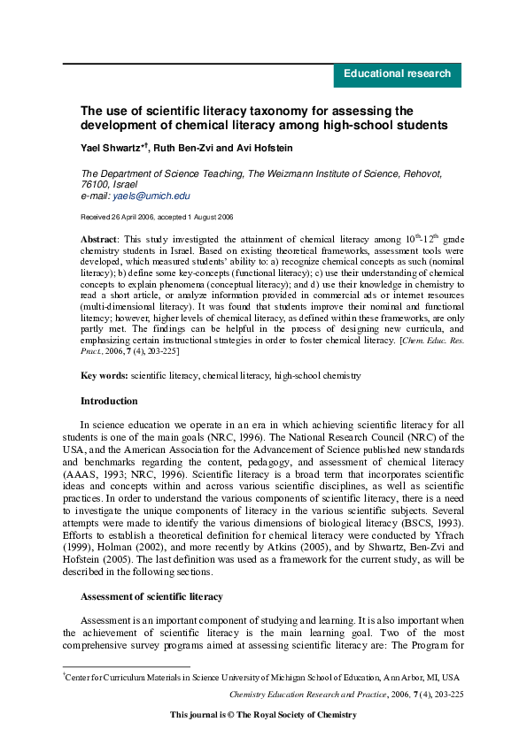 (PDF) The use of scientific literacy taxonomy for assessing the ...