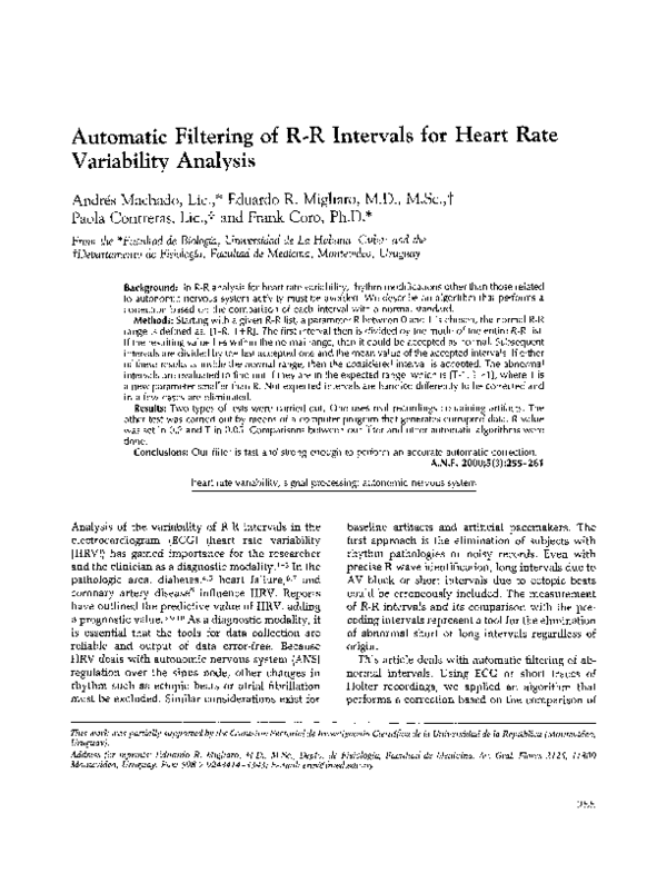 (PDF) Automatic Filtering of RR Intervals for Heart Rate Variability ...