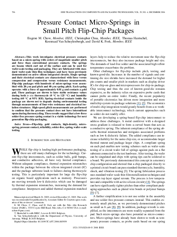 (PDF) Pressure Contact Micro-Springs in Small Pitch Flip-Chip Packages