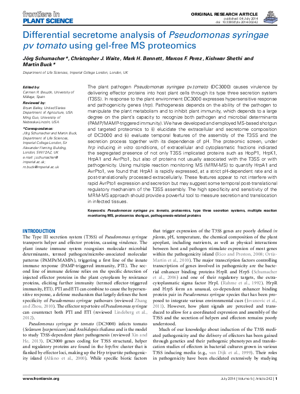 (PDF) Differential secretome analysis of Pseudomonas syringae pv tomato ...
