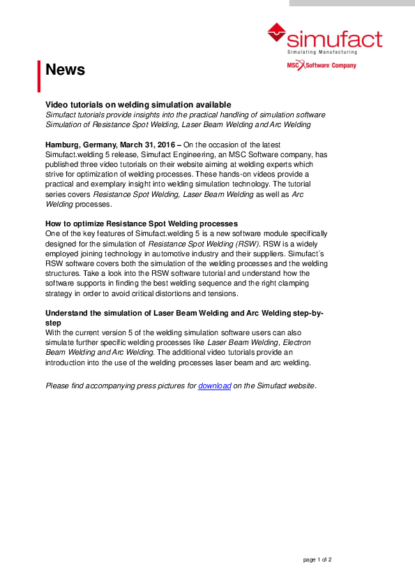 (PDF) Video tutorials on welding simulation available