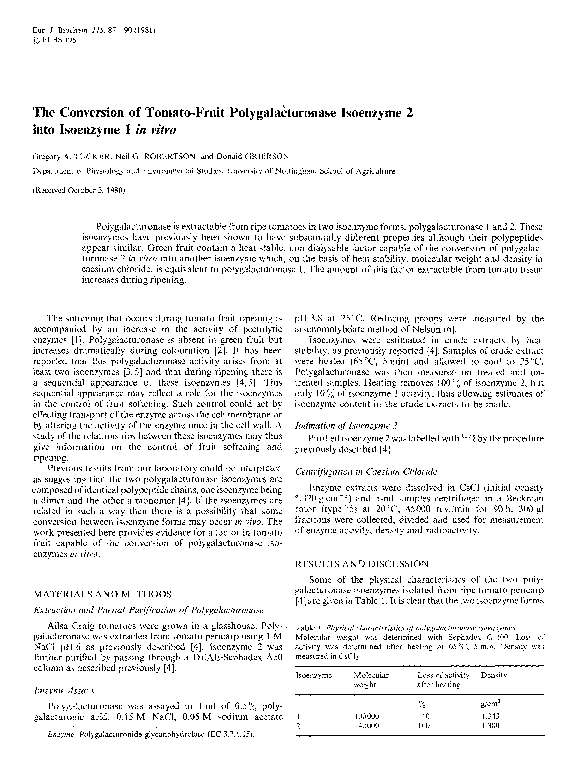 (PDF) The Conversion of Tomato-Fruit Polygalacturonase Isoenzyme 2 into ...