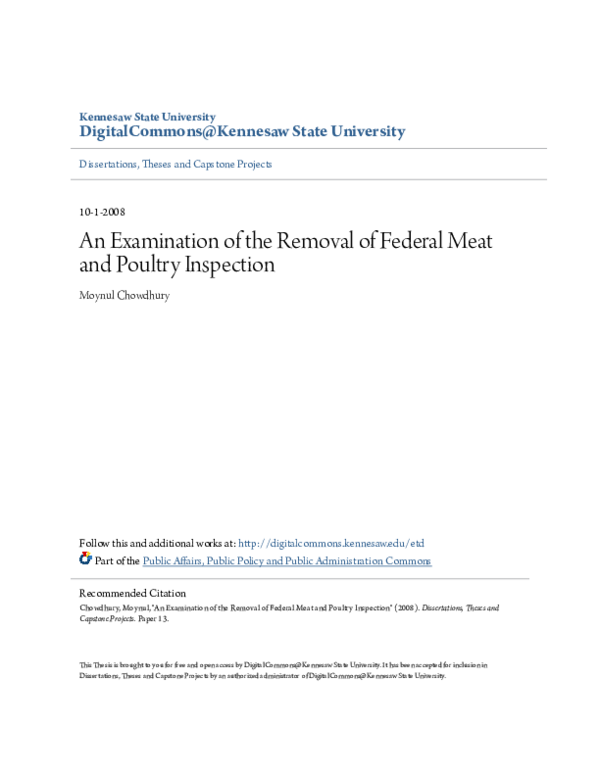 (PDF) An Examination of the Removal of Federal Meat and Poultry Inspection