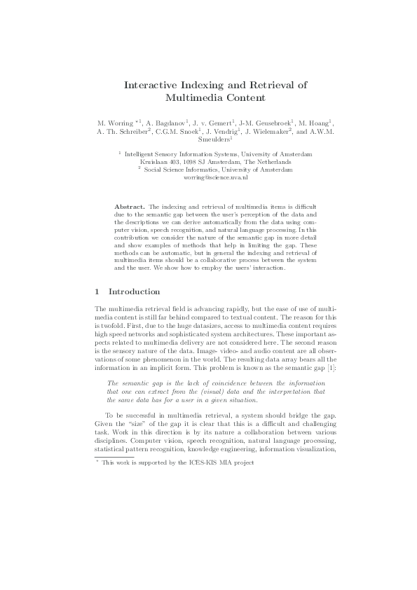 (PDF) Interactive Indexing and Retrieval of Multimedia Content