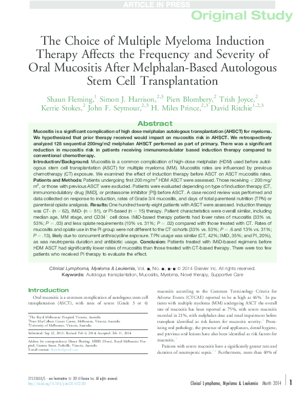 (PDF) The Choice of Multiple Myeloma Induction Therapy Affects the ...