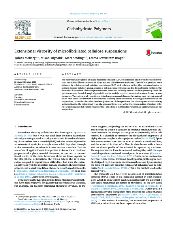 (PDF) Extensional viscosity of microfibrillated cellulose suspensions