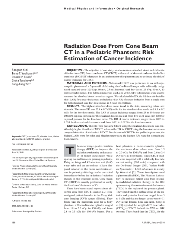 (PDF) Radiation Dose From Cone Beam CT in a Pediatric Phantom: Risk ...