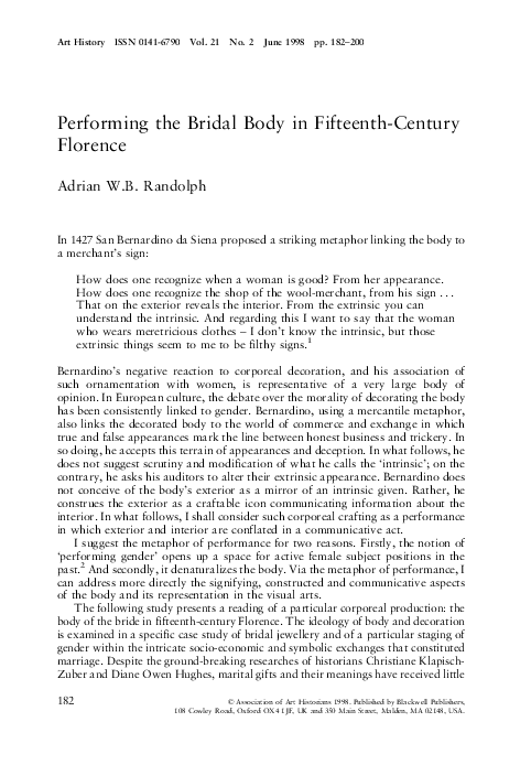 Performing the Bridal Body in Fifteenth-Century Florence