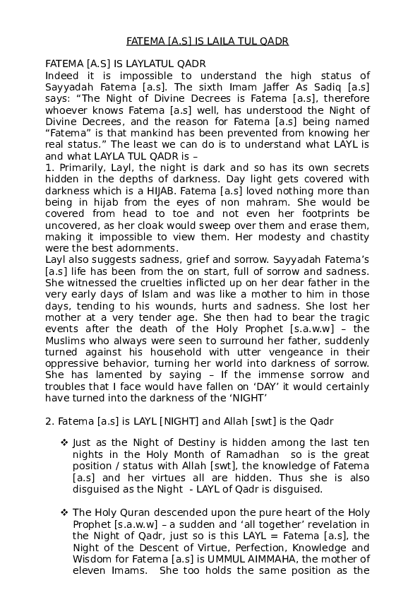 Doc Fatema Is Laila Tul Qadr Zahra Habib Academia Edu