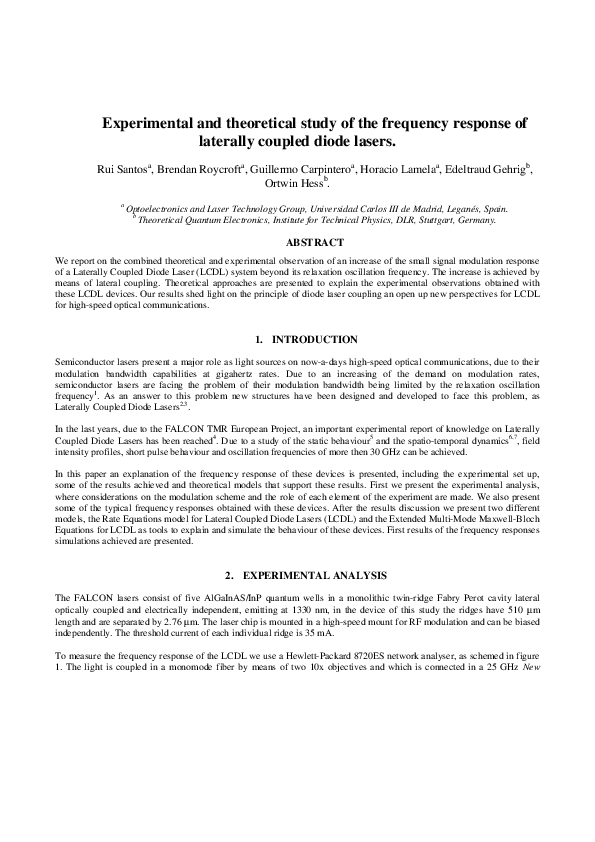 (PDF) Experimental and theoretical study of the frequency response of