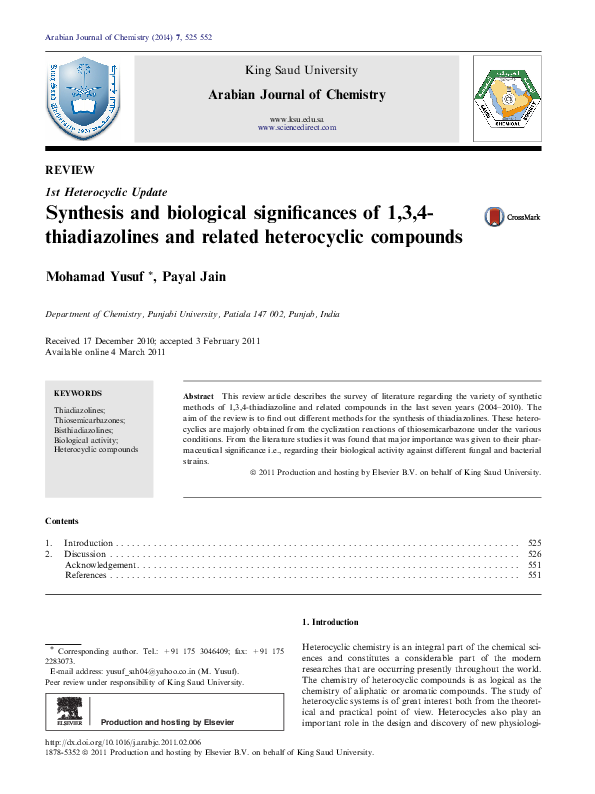 (PDF) Synthesis and biological significances of 1,3,4-thiadiazolines ...