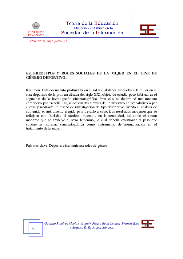 (PDF) ESTEREOTIPOS Y ROLES SOCIALES DE LA MUJER EN EL CINE DE GÉNERO ...