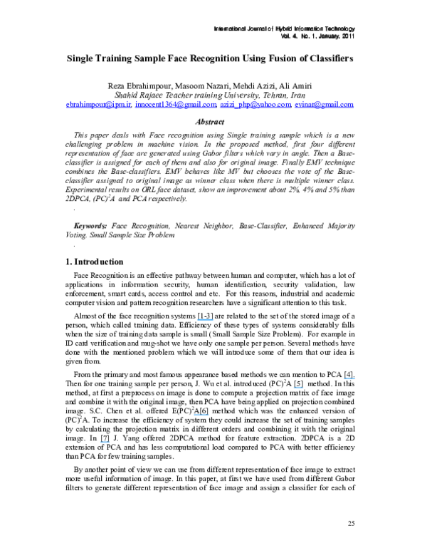 (PDF) Single training sample Face recognition using fusion of Gabor ...