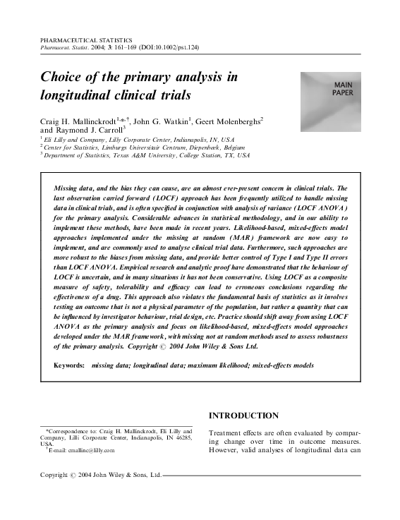 (PDF) Choice of the primary analysis in longitudinal clinical trials