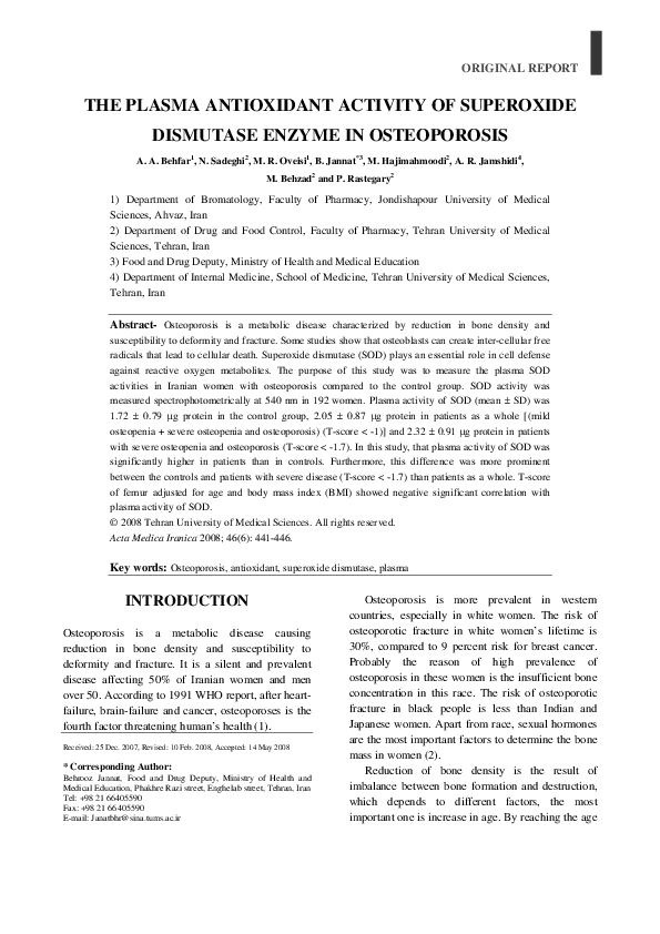 (PDF) THE PLASMA ANTIOXIDANT ACTIVITY OF SUPEROXIDE DISMUTASE ENZYME IN ...