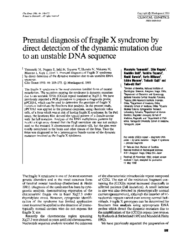 (PDF) Prenatal diagnosis of fragile X syndrome by direct detection of ...