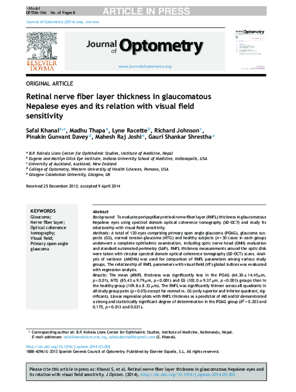 (PDF) Retinal nerve fiber layer thickness in glaucomatous Nepalese eyes ...