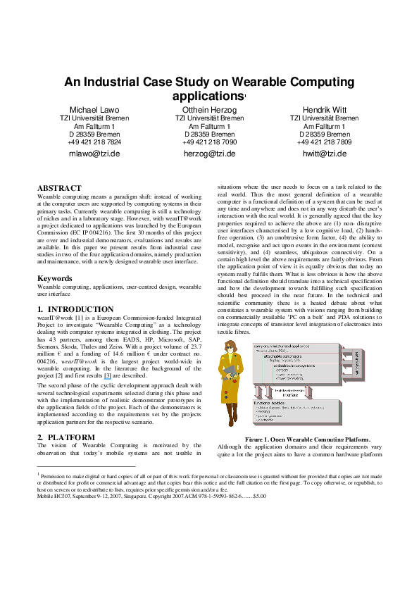 (PDF) An industrial case study on wearable computing applications