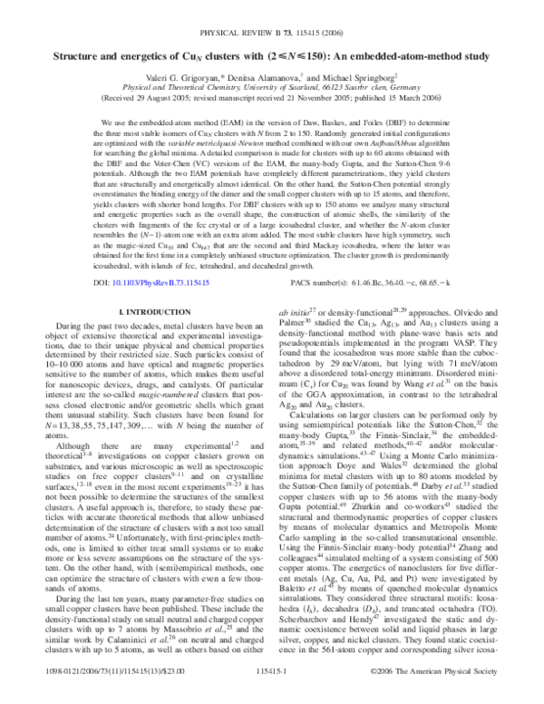 (PDF) Structure and energetics of CuN clusters with (2⩽N⩽150): An ...