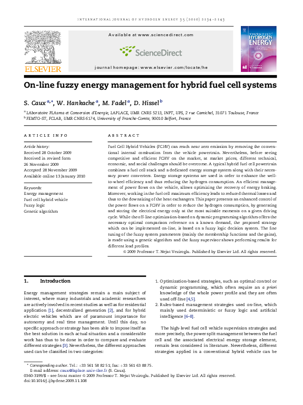 (PDF) On-line fuzzy energy management for hybrid fuel cell systems
