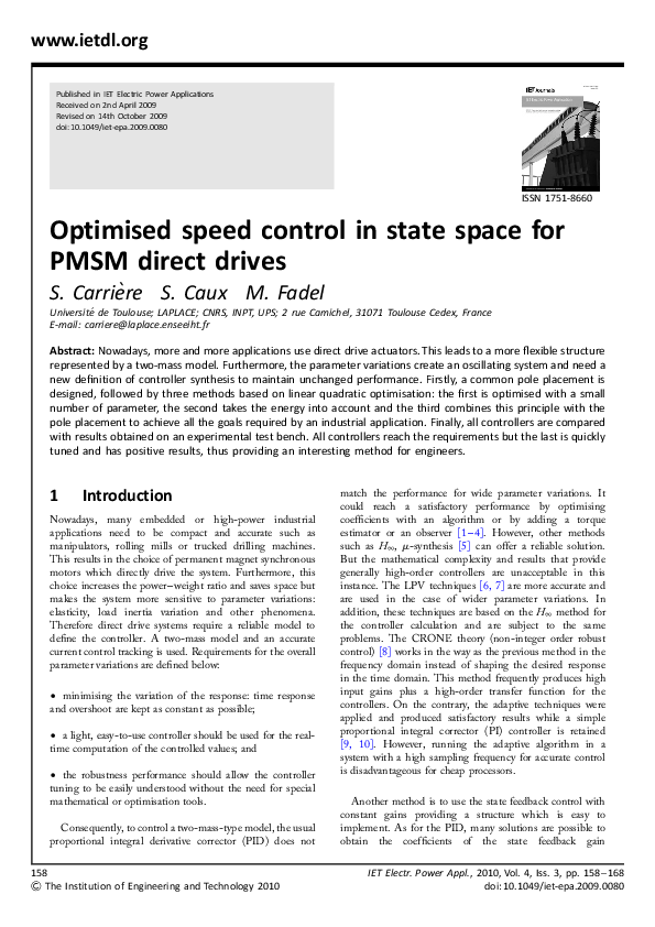 (PDF) Optimised speed control in state space for PMSM direct drives