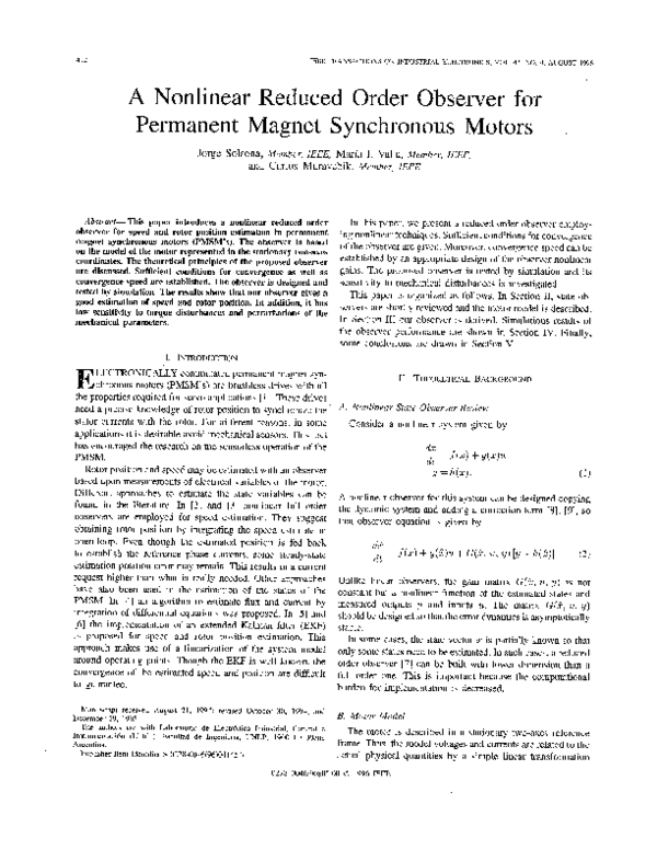 (PDF) A nonlinear reduced order observer for permanent magnet ...