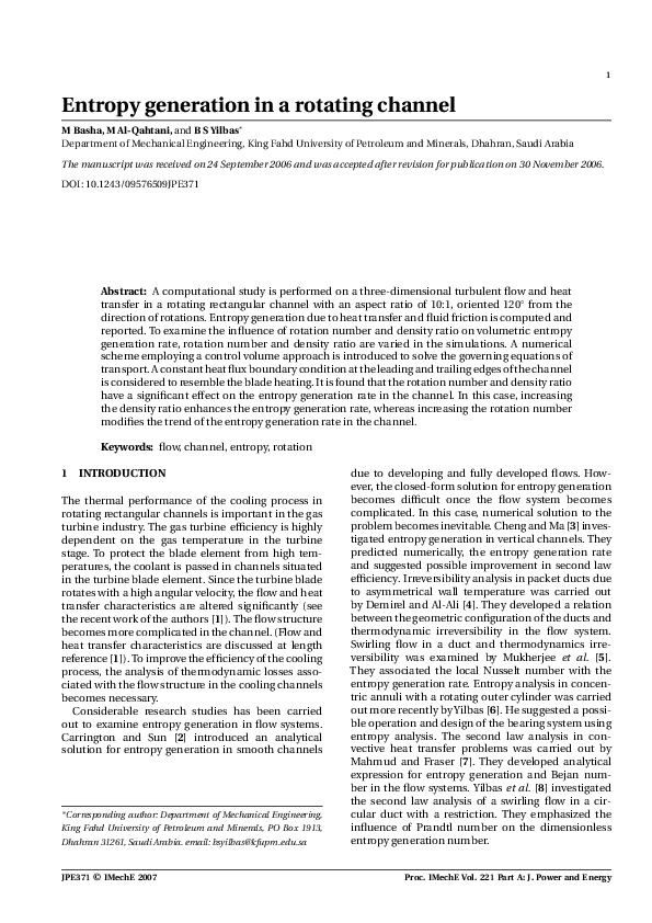 (PDF) Entropy generation in a rotating channel