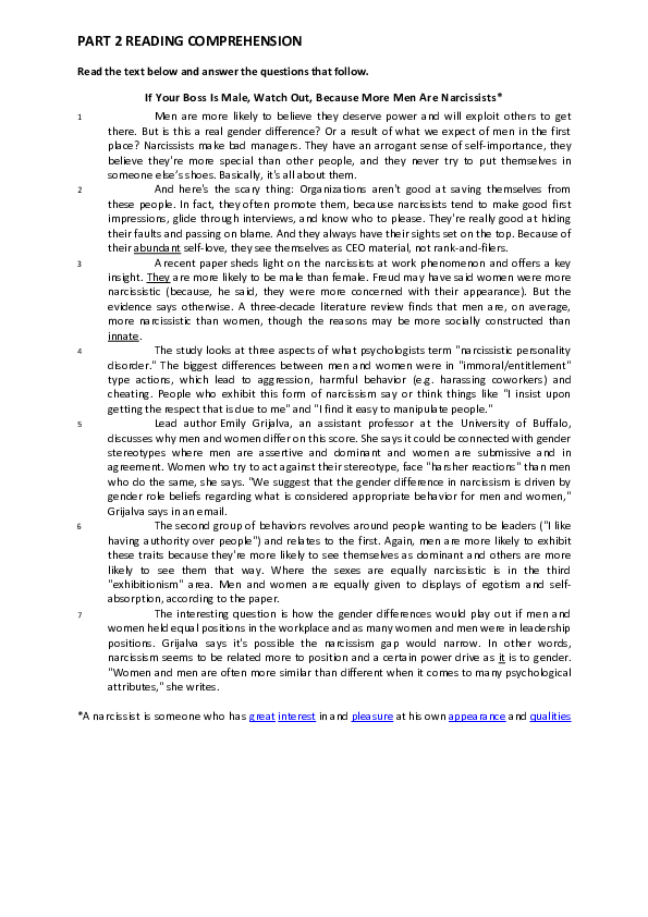 (PDF) PART 2 READING COMPREHENSION