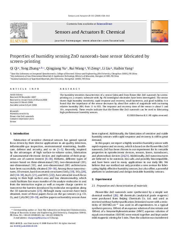 (PDF) Properties of humidity sensing ZnO nanorods-base sensor ...