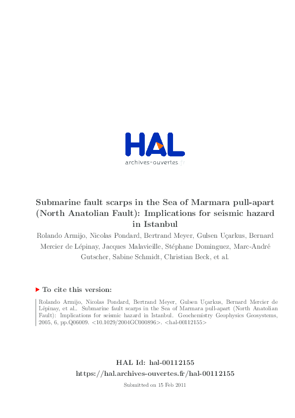(PDF) Submarine fault scarps in the Sea of Marmara pull-apart (North ...