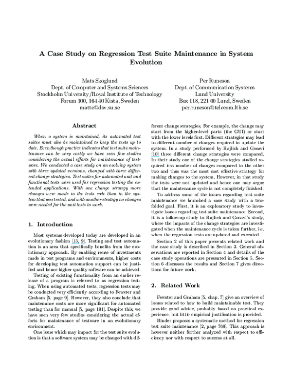 (PDF) A Case Study on Regression Test Suite Maintenance in System Evolution
