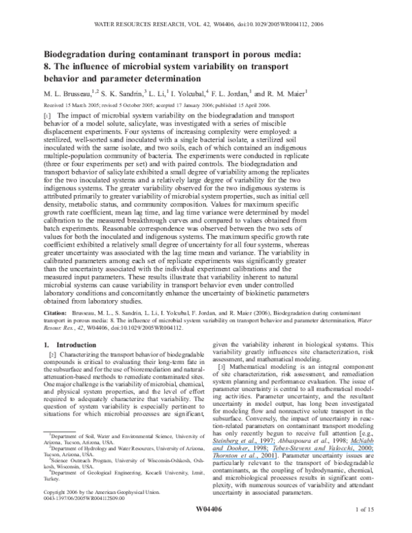 (PDF) Biodegradation during Contaminant Transport in Porous Media: V ...