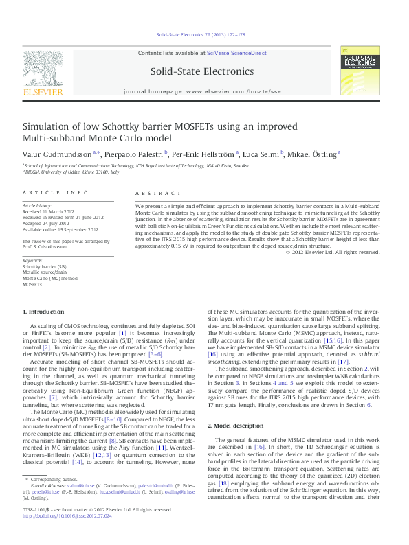 (PDF) Simulation of low Schottky barrier MOSFETs using an improved ...
