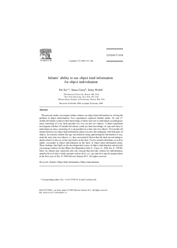 (PDF) Infants' ability to use object kind information for object ...
