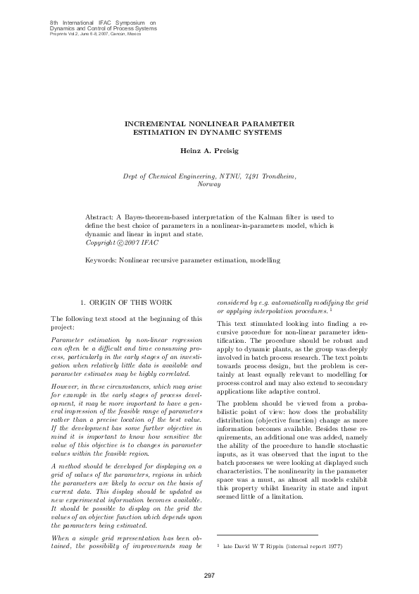 (PDF) Incremental Nonlinear Parameter Estimation in Dynamic Systems