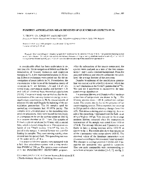 (PDF) Positron annihilation measurements of quenched-in defects in Ni